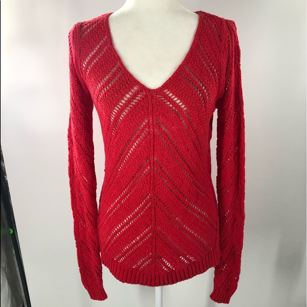 Ann Taylor LOFT Red Holey Knit Sweater